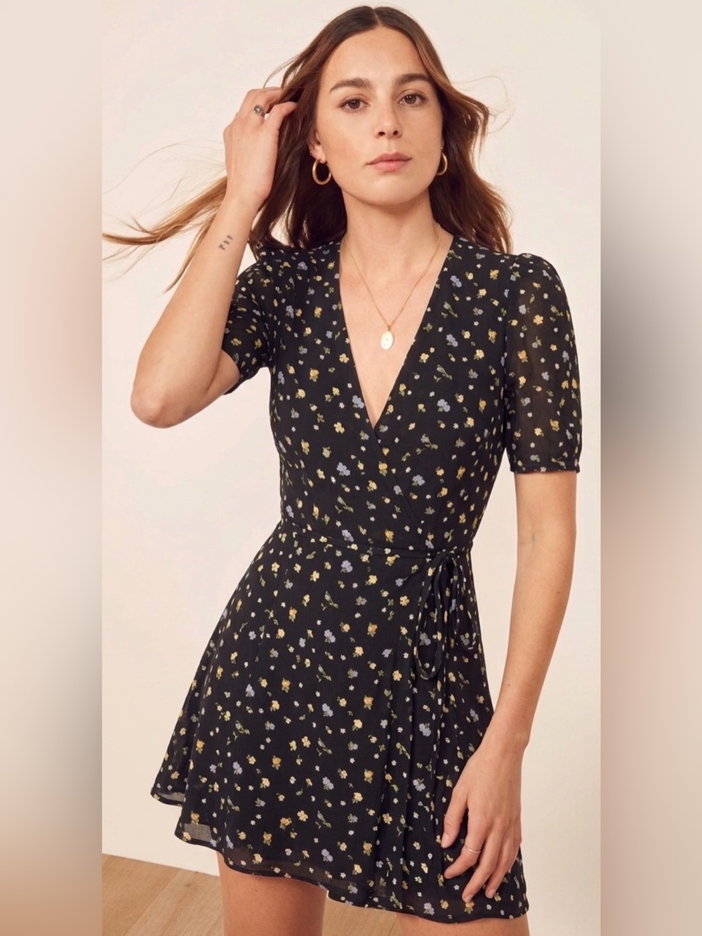 Reformation Lucky Floral Wrap Dress in Posie